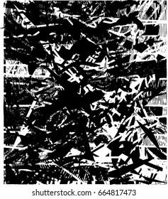 Background black and white abstract texture vector with  dark spots, scratches, net and lines 