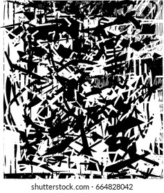 Background black and white abstract texture vector with  dark spots, scratches and lines 