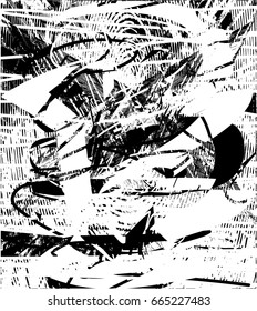 Background black and white abstract texture vector with  dark spots, scratches and lines 