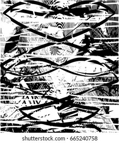 Background black and white abstract texture vector with  dark spots, scratches and lines 