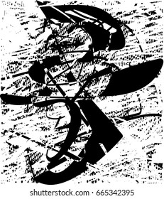 Background black and white abstract texture vector with  dark spots, scratches, nets and lines 
