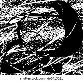 Background black and white abstract texture vector with  dark spots, scratches, nets and lines 