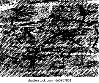 Background black and white abstract texture vector with  dark spots, scratches, nets and lines 