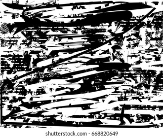 Background black and white abstract texture vector with  dark spots, scratches and lines