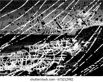Background black and white abstract  texture vector with  dark spots, scratches and lines