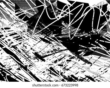 Background black and white abstract  texture vector with  dark spots, scratches and lines
