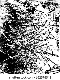 Background black and white  abstract  texture vector illustration with  dark spots,dots, scratches and lines
