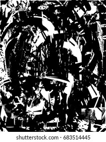 Background black and white  abstract  texture vector illustration with  dark spots,dots, scratches and lines