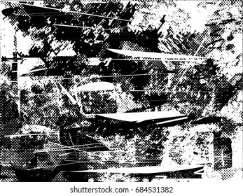 Background black and white  abstract  texture vector illustration with  dark spots,dots, scratches and lines