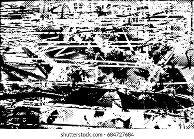 Background black and white  abstract  texture vector illustration with  dark spots,dots, scratches and lines