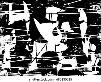 Background black and white  abstract  texture vector illustration with  dark spots,dots, scratches and lines