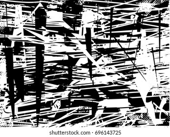 Background black and white  abstract  texture vector illustration with  dark spots,dots, scratches and lines