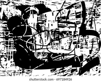 Background black and white  abstract  texture vector illustration with  dark spots,dots, scratches and lines