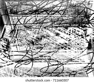 Background black and white  abstract  texture vector illustration with  dark spots,  scratches, dots and lines Print Distress Background