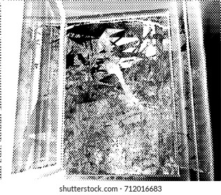 Background black and white  abstract  texture vector illustration with windows,  dark spots,  scratches, dots and lines Print Distress Background