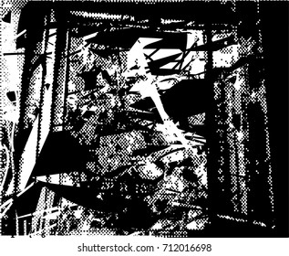 Background black and white  abstract  texture vector illustration with windows,  dark spots,  scratches, dots and lines Print Distress Background