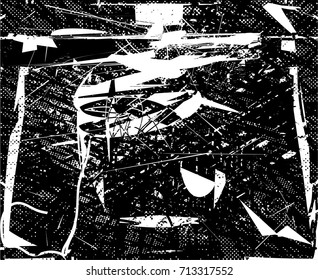 Background black and white  abstract  texture vector illustration with  dark spots,  scratches, dots and lines Print Distress Background