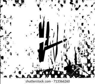 Background black and white  abstract  texture vector illustration with  dark spots,  scratches, dots and lines Print Distress Background