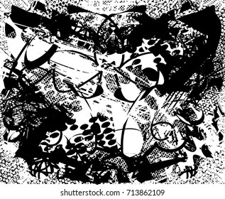 Background black and white  abstract  texture vector illustration with  dark spots,  scratches, dots and lines Print Distress Background