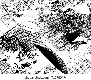 Background black and white  abstract  texture vector illustration with  dark spots,  scratches, dots and lines Print Distress Background