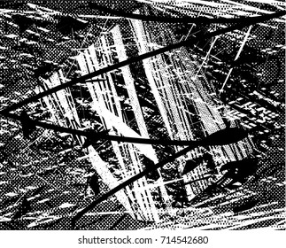Background black and white  abstract  texture vector illustration with  dark spots,  scratches, dots and lines Print Distress Background