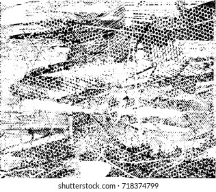 Background black and white  abstract  texture vector illustration with  dark spots, nets,  scratches and lines Print Distress Background