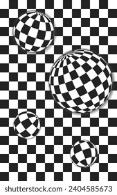 Hintergrund aus schwarz-weißem Käfig und 3D-Formen. Vorlagen für Banner, Deckel, Poster, Postkarte. Abstrakte schwarz-weiße Muster. Optische 3D-Kunst
