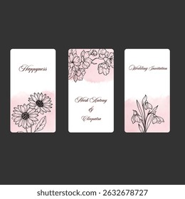 Background black and white design with golden rose. Lotus flowers line arts design for wallpaper, natural wall arts, banner, prints, invitation and packaging design with invitation card