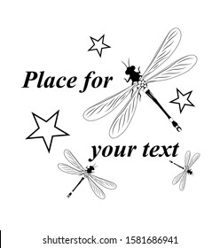 Background with black white dragonflys and stars