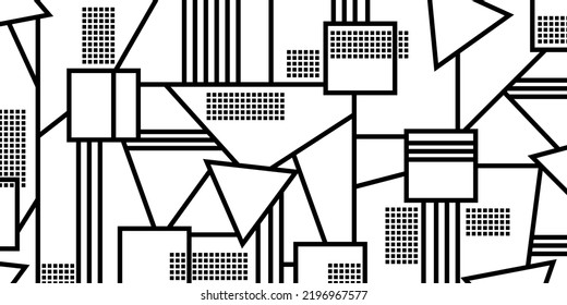 Background with Black White Lines and Figures. Geometric Concept. Geometric Tile Art Style. Vector Illustration 