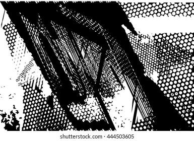 Background black and white retro texture vector with dark, twisted frayed net with circles