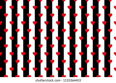 background of black and white stripes with red hearts