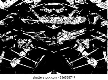 Background black and white symmetrical abstract texture vector with  dark spots, nets, lines and with drawing, 
