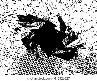 Background black and white texture vector with frayed net with circles, twisted
