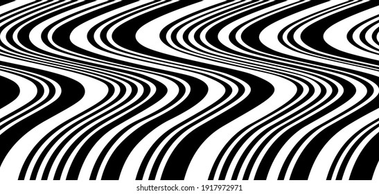 Background Of Black And White Wavy Stripes.