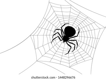 Background with black widow spider. Banner for Halloween holiday.