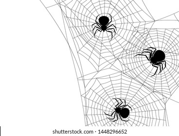 Background with black widow spiders. Banner for Halloween holiday.