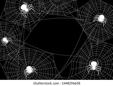 Background with black widow spiders. Banner for Halloween holiday.