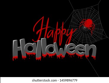Background with black widow spiders. Banner for Happy Halloween holiday.