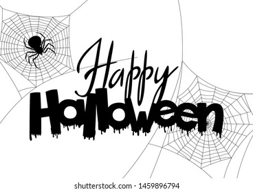Background with black widow spiders. Banner for Happy Halloween holiday.