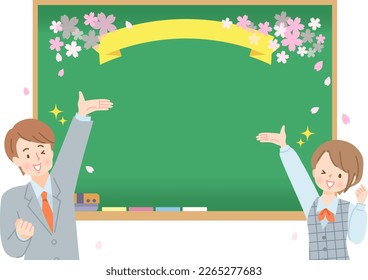 Background of a blackboard with a new member of society of men and women guiding