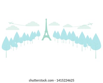 Background, blank. Eiffel Tower. Travels. In minimalist style Cartoon flat Vector Illustration