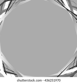 Background with blank space, random intersecting lines at corners. Abstract monochrome backdrop illustration