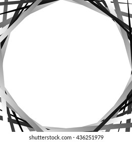 Background with blank space, random intersecting lines at corners. Abstract monochrome backdrop illustration