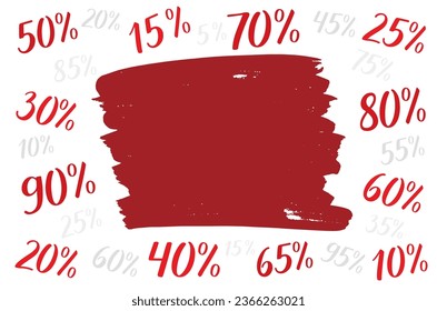 Background with blank space for text about sale, black Friday, prices. Numbers and percentage are drawn by hand. Vector. 5, 10, 15, 20, 25, 30, 35, 40, 45, 50, 55, 60, 65, 70, 75, 80, 85, 90, 95.