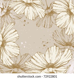 Background with blooming flowers and hearts