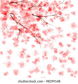 Background with blooming Japanese cherry tree. EPS10