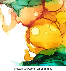 background from blots. Alcohol ink. Yellow and green background for text. Resin art Vector illustration