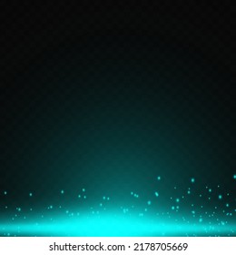 Background of blue beautiful dust particles with light, bright light on a transparent background. Vector illustration