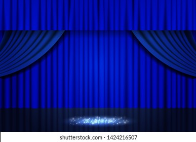 Background with blue and black curtain. Vector illustration